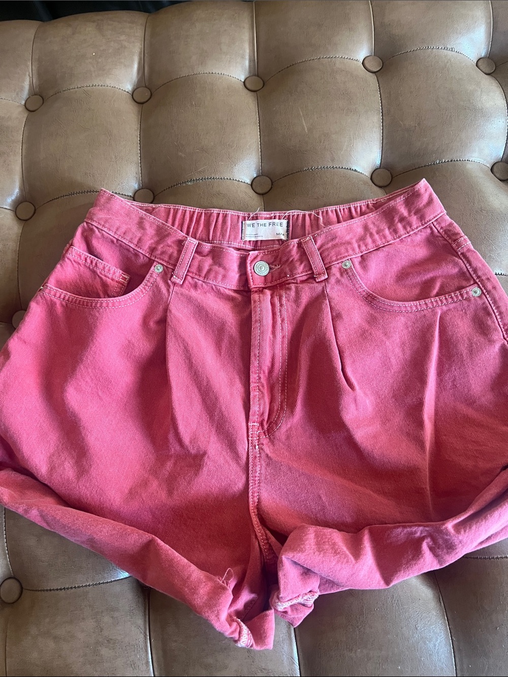 We The Free red High-Rise Denim frayed Shorts sz M